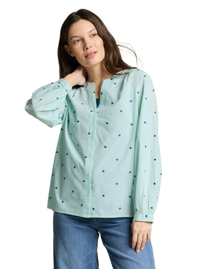 Tom Tailor Denim Damen Chambray Bluse mit Allover-Herz-Stickerei aus Baumwolle