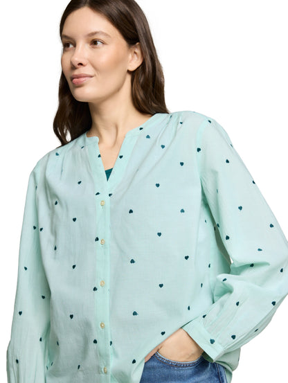 Tom Tailor Denim Damen Chambray Bluse mit Allover-Herz-Stickerei aus Baumwolle
