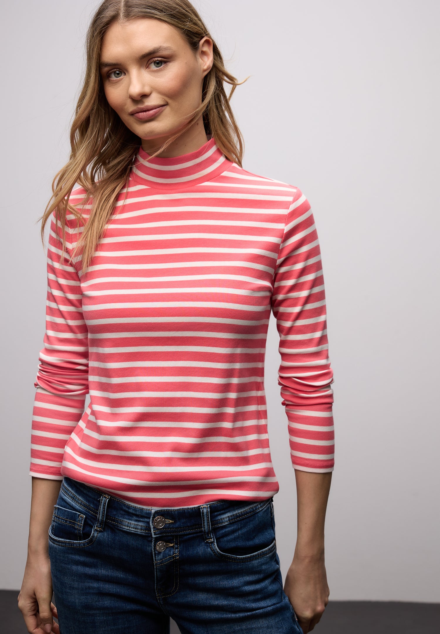 Street One Damen Jerseyshirt Turtleneck gestreift Baumwolle