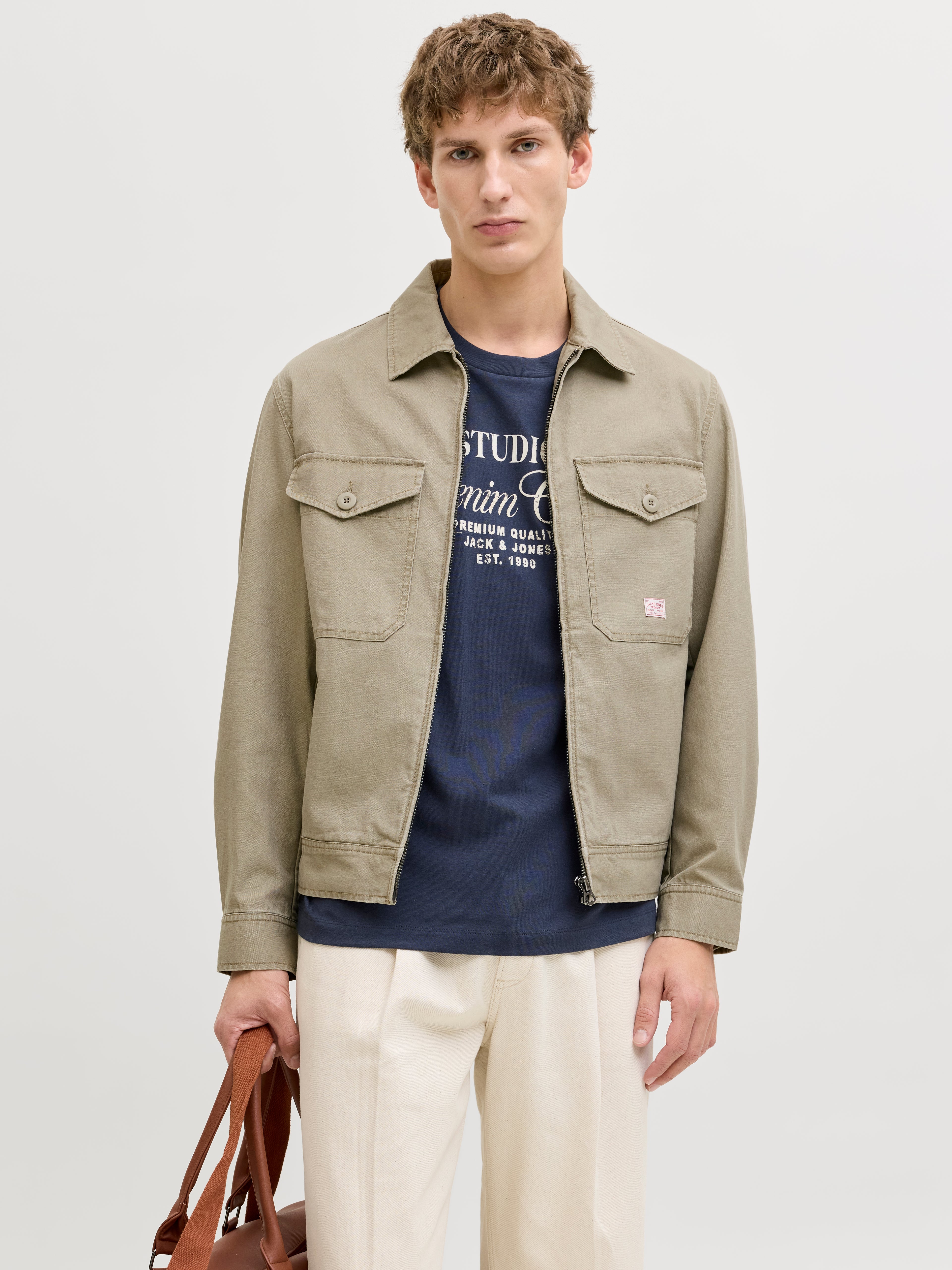 Jack &amp; Jones Jacke Herren Fly-Away Kragen Langarm Reißverschluss Baumwolle