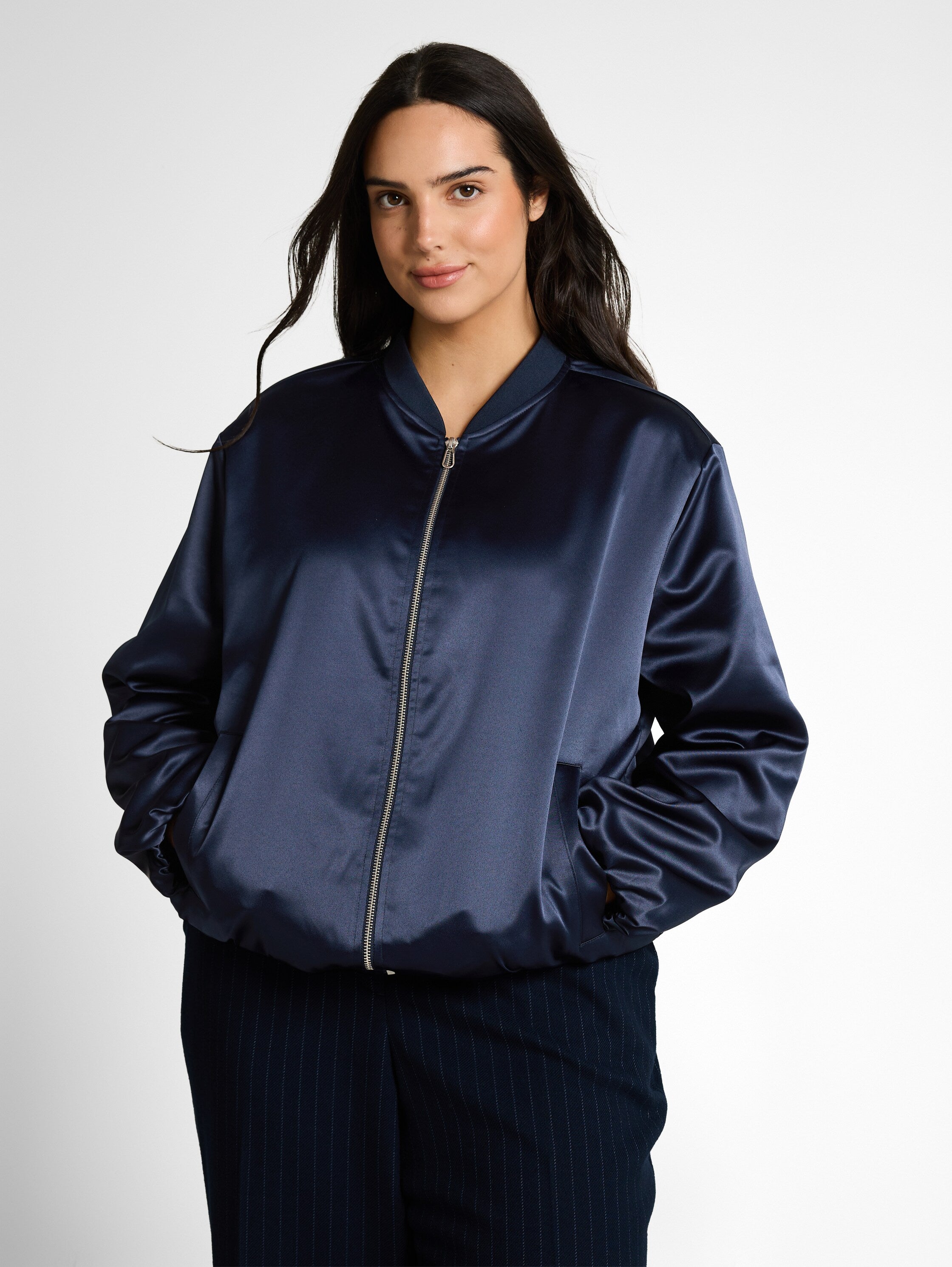TOM TAILOR Blouson-Jacke Damen Bomberkragen Satin elastischer Gummibund