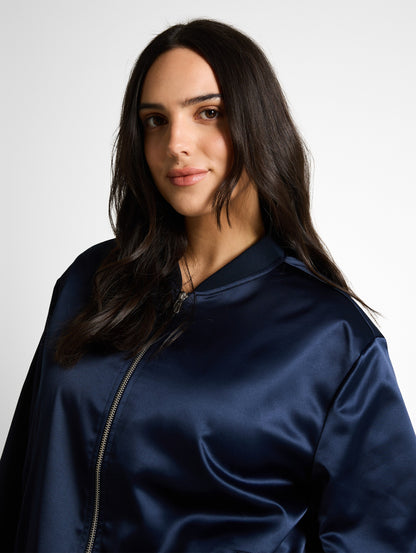 TOM TAILOR Blouson-Jacke Damen Bomberkragen Satin elastischer Gummibund