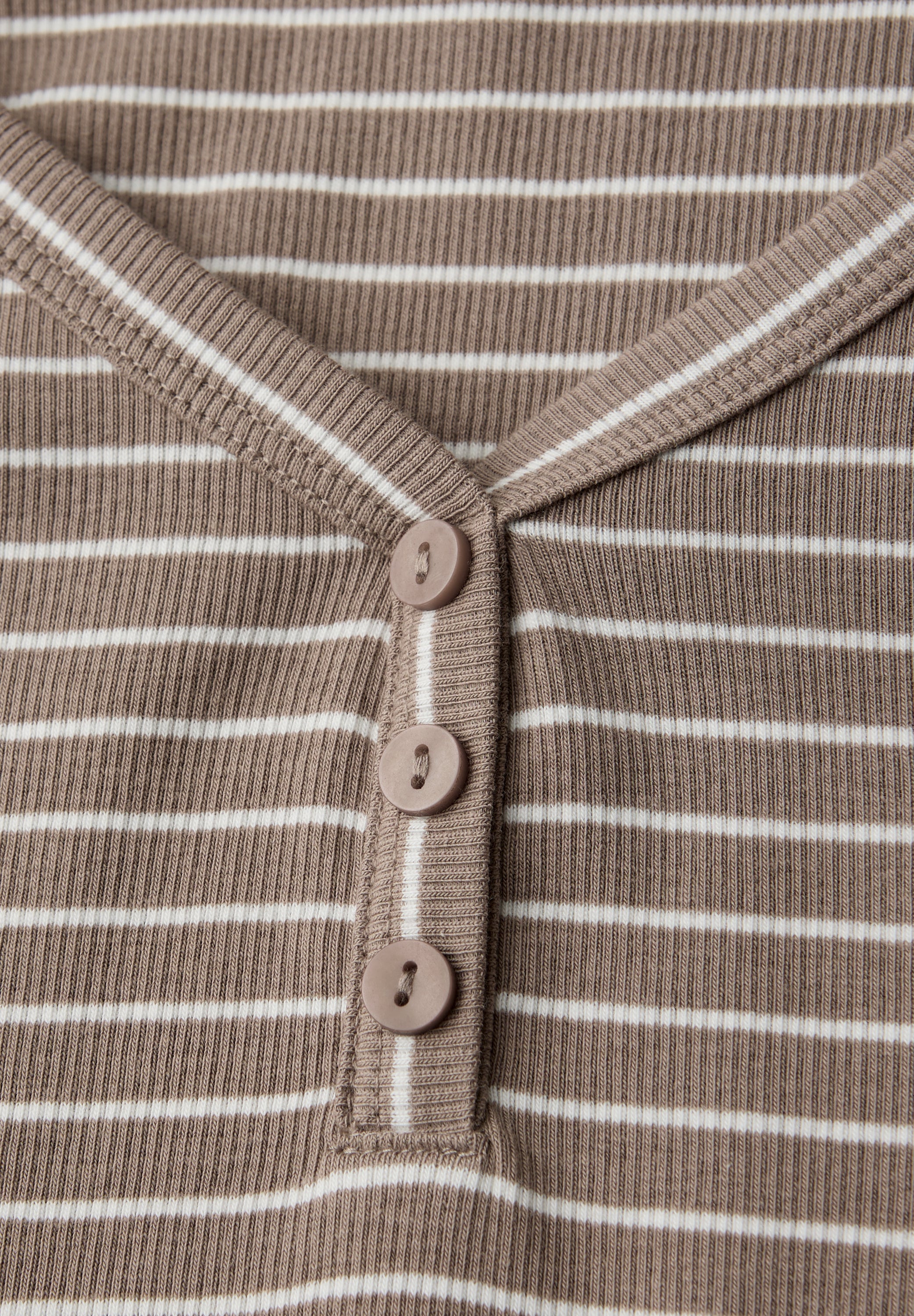 Street One Damen Shirt Gestreift V-Ausschnitt Knopfdetail Baumwolle Elasthan