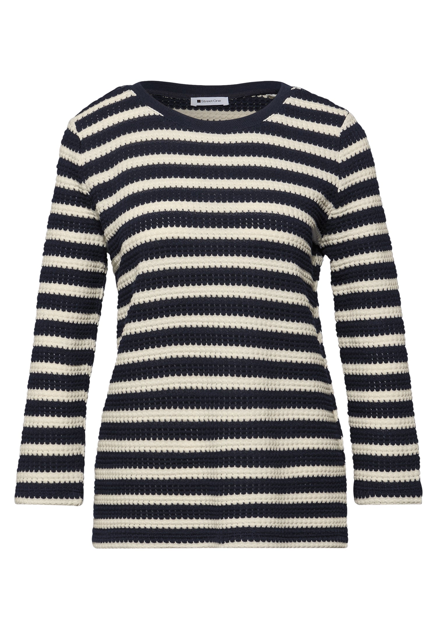 Street One Damen Shirt Strick-Look 3/4-Arm U-Boot-Ausschnitt