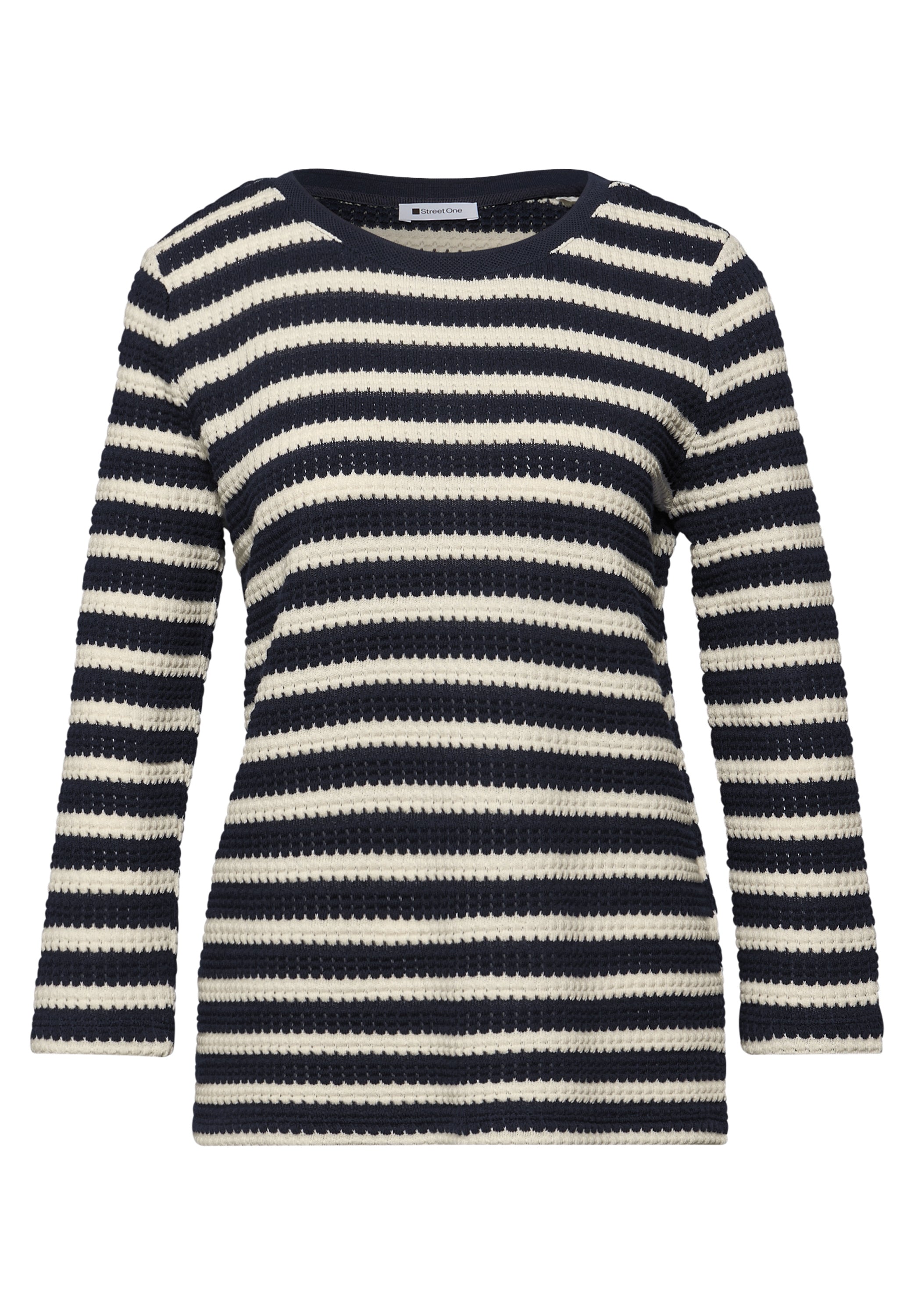 Street One Damen Shirt Strick-Look 3/4-Arm U-Boot-Ausschnitt