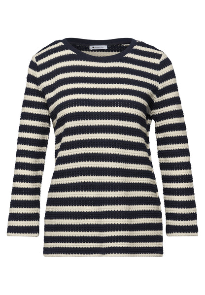 Street One Damen Shirt Strick-Look 3/4-Arm U-Boot-Ausschnitt