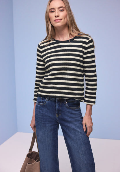 Street One Damen Shirt Strick-Look 3/4-Arm U-Boot-Ausschnitt