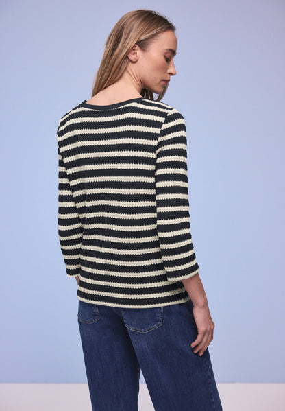 Street One Damen Shirt Strick-Look 3/4-Arm U-Boot-Ausschnitt