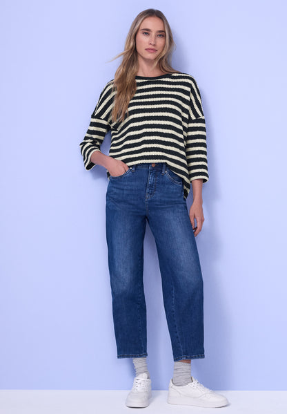 Street One Damen Shirt Strick-Look 3/4-Arm U-Boot-Ausschnitt