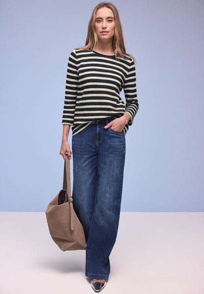 Street One Damen Shirt Strick-Look 3/4-Arm U-Boot-Ausschnitt