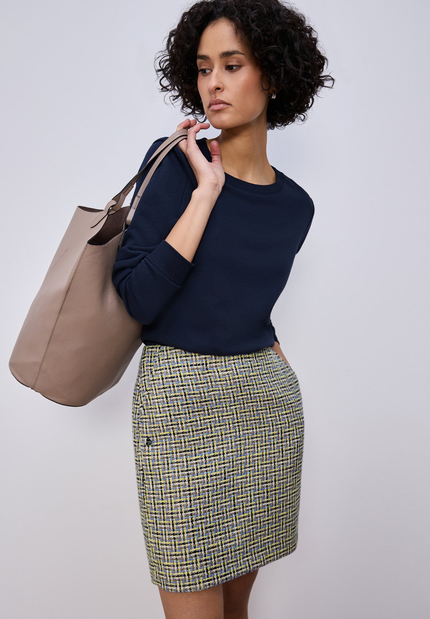 Street One Damen Bouclé Rock Maja Mid Waist mit Zipper Shadowed Navy