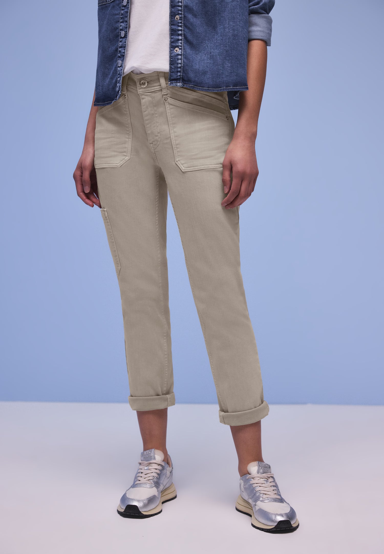 Street One Damen Cargo Jeans Charlie Loose Fit Slim Legs elastischer Bund