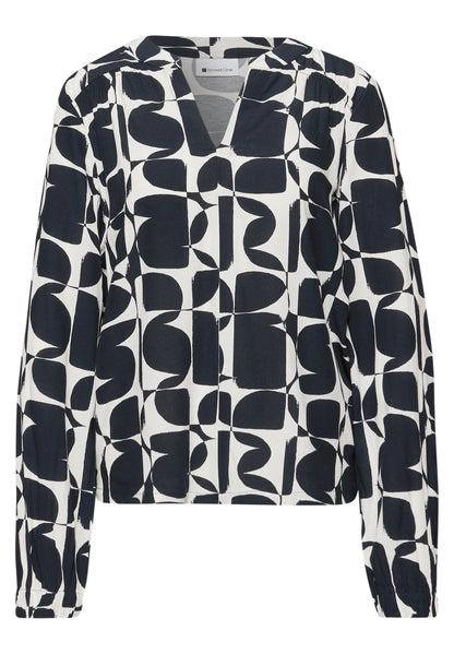 Street One Damen Shirt Strukturmix Split Neck Elastische Bündchen