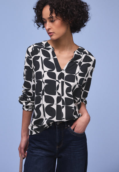 Street One Damen Shirt Strukturmix Split Neck Elastische Bündchen