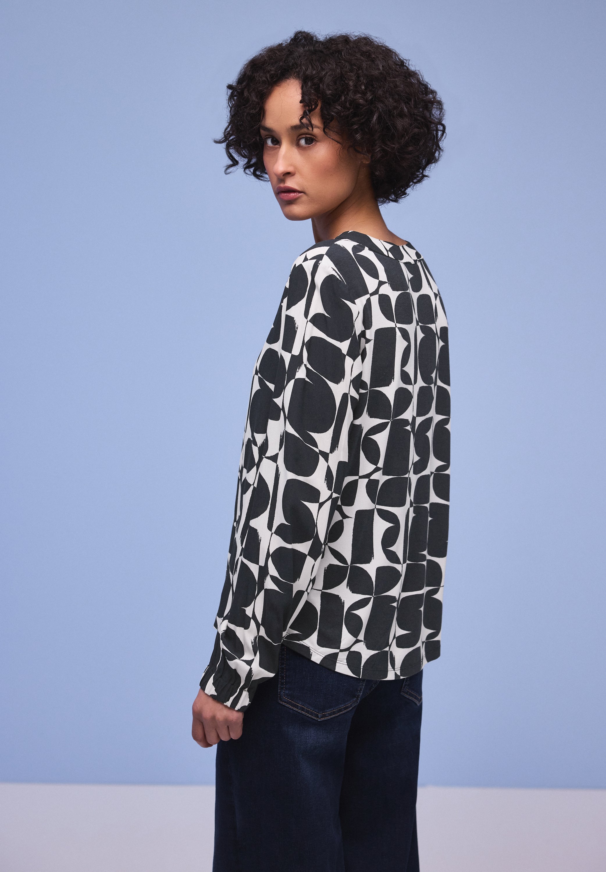 Street One Damen Shirt Strukturmix Split Neck Elastische Bündchen