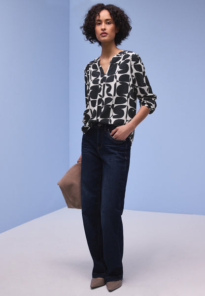 Street One Damen Shirt Strukturmix Split Neck Elastische Bündchen
