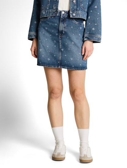 TOM TAILOR Kurzer Jeansrock Damen Herz-Allover-Print Baumwolle
