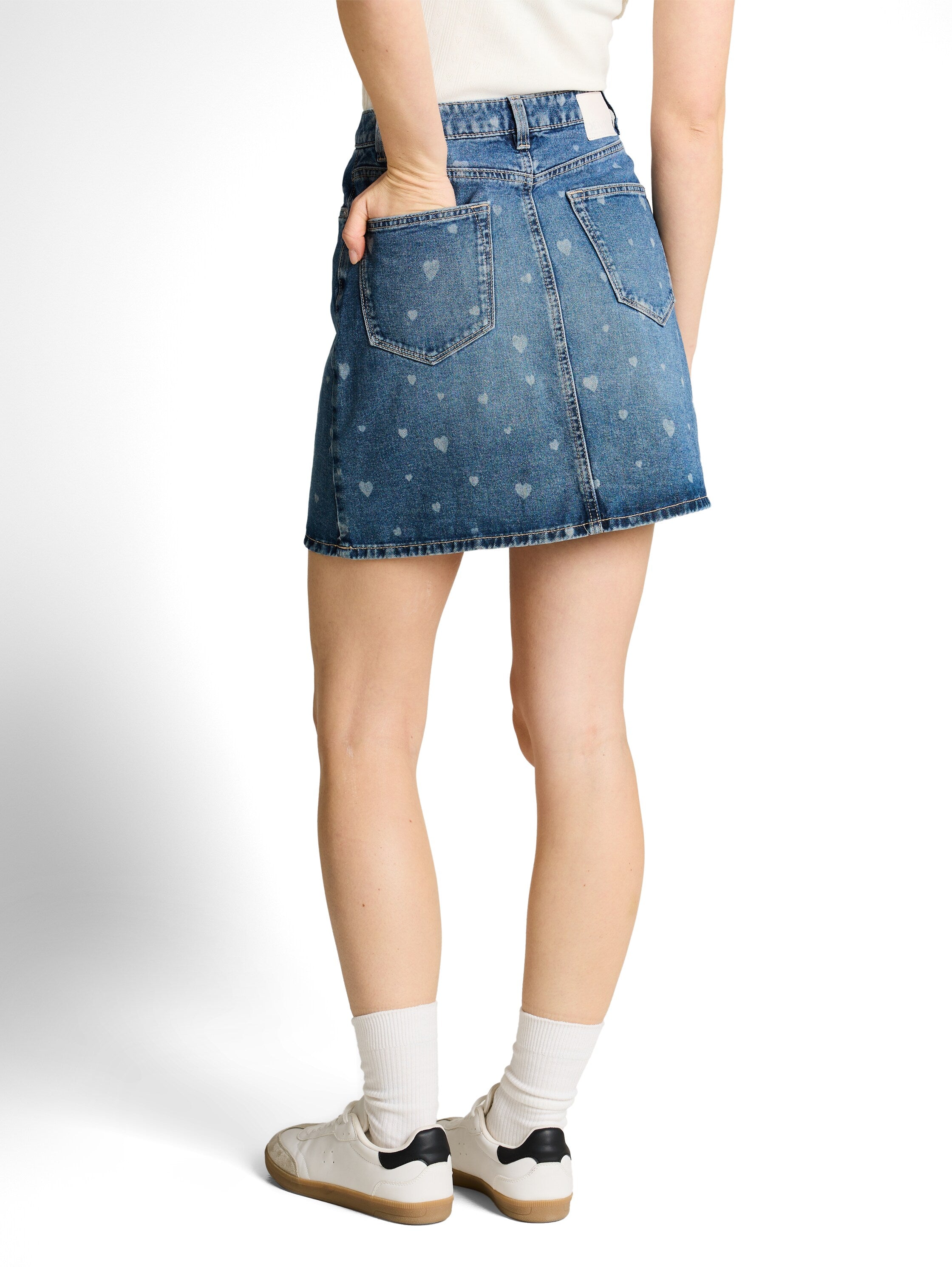 TOM TAILOR Kurzer Jeansrock Damen Herz-Allover-Print Baumwolle
