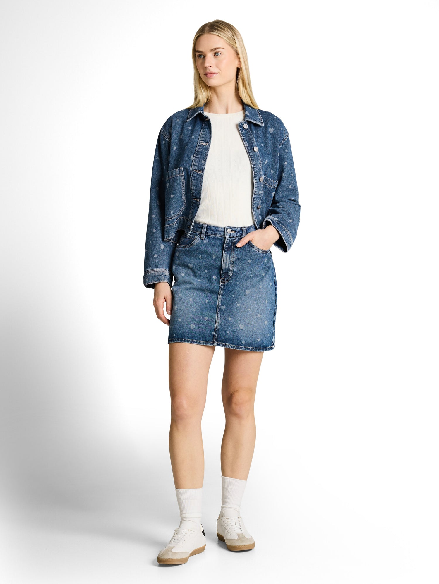 TOM TAILOR Kurzer Jeansrock Damen Herz-Allover-Print Baumwolle