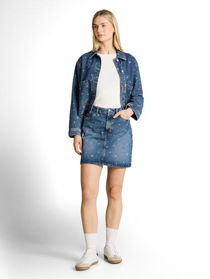 TOM TAILOR Kurzer Jeansrock Damen Herz-Allover-Print Baumwolle