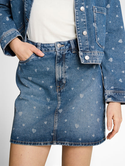 TOM TAILOR Kurzer Jeansrock Damen Herz-Allover-Print Baumwolle