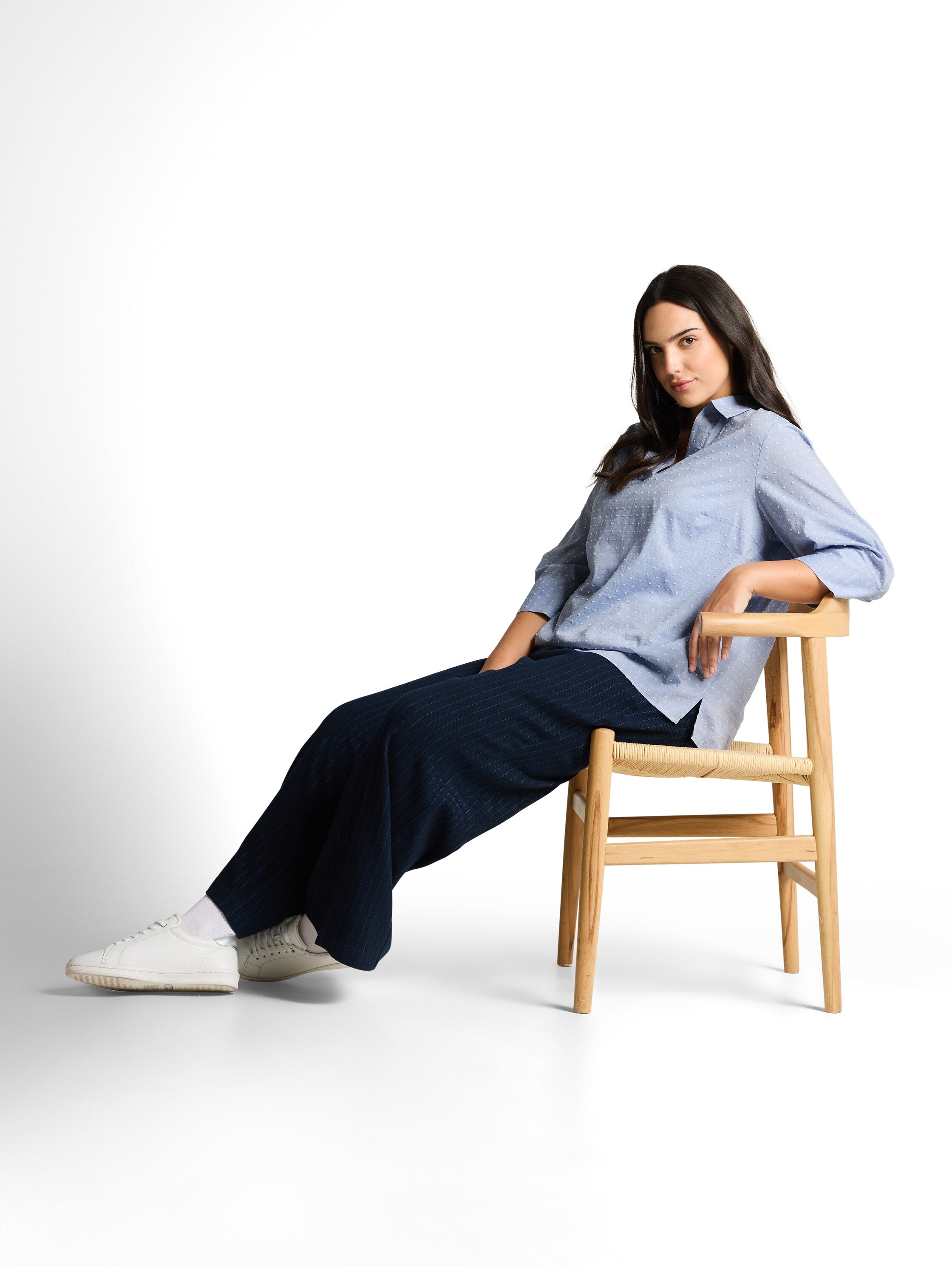 TOM TAILOR Bluse Damen Bluse 3/4-Arm Stickerei Baumwolle