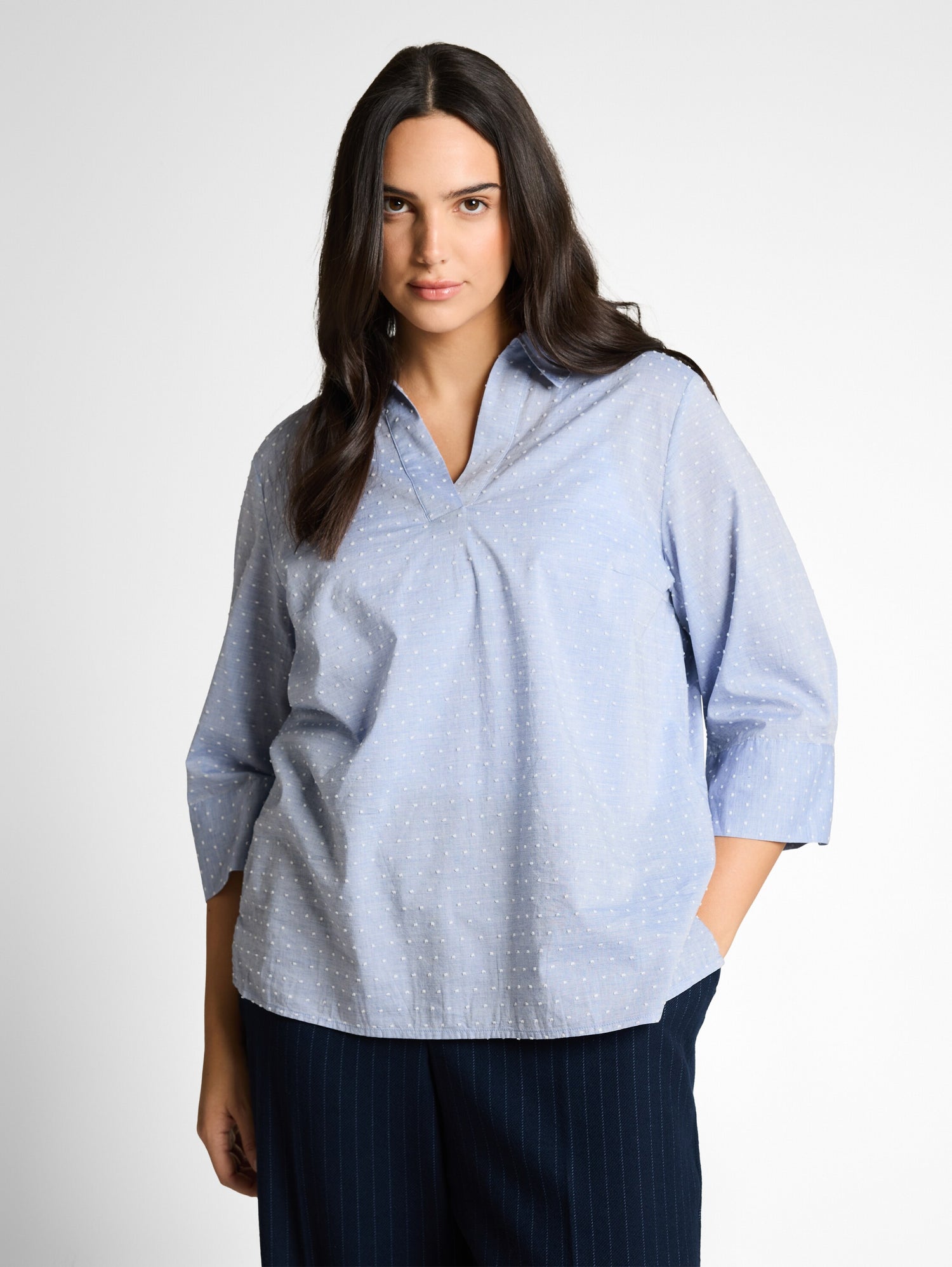 TOM TAILOR Bluse Damen Bluse 3/4-Arm Stickerei Baumwolle