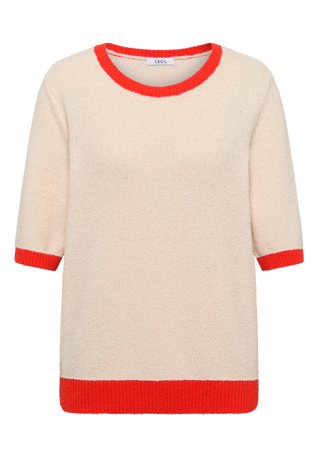 CECIL Damen Strickpullover Kurzarm Casual Moderne Kontrastdetails Baumwolle Nylon