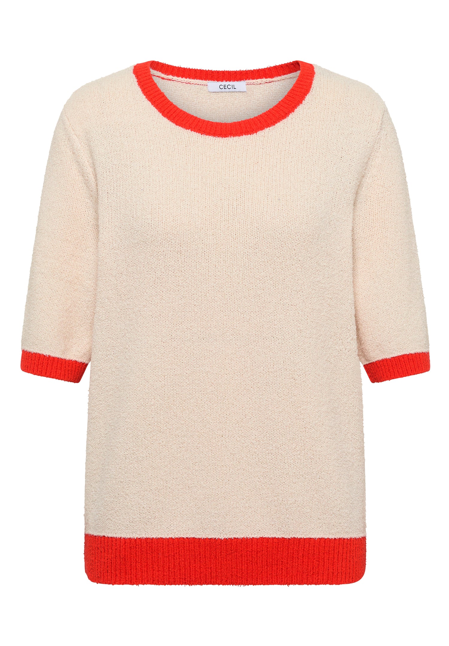 CECIL Damen Strickpullover Kurzarm Casual Moderne Kontrastdetails Baumwolle Nylon