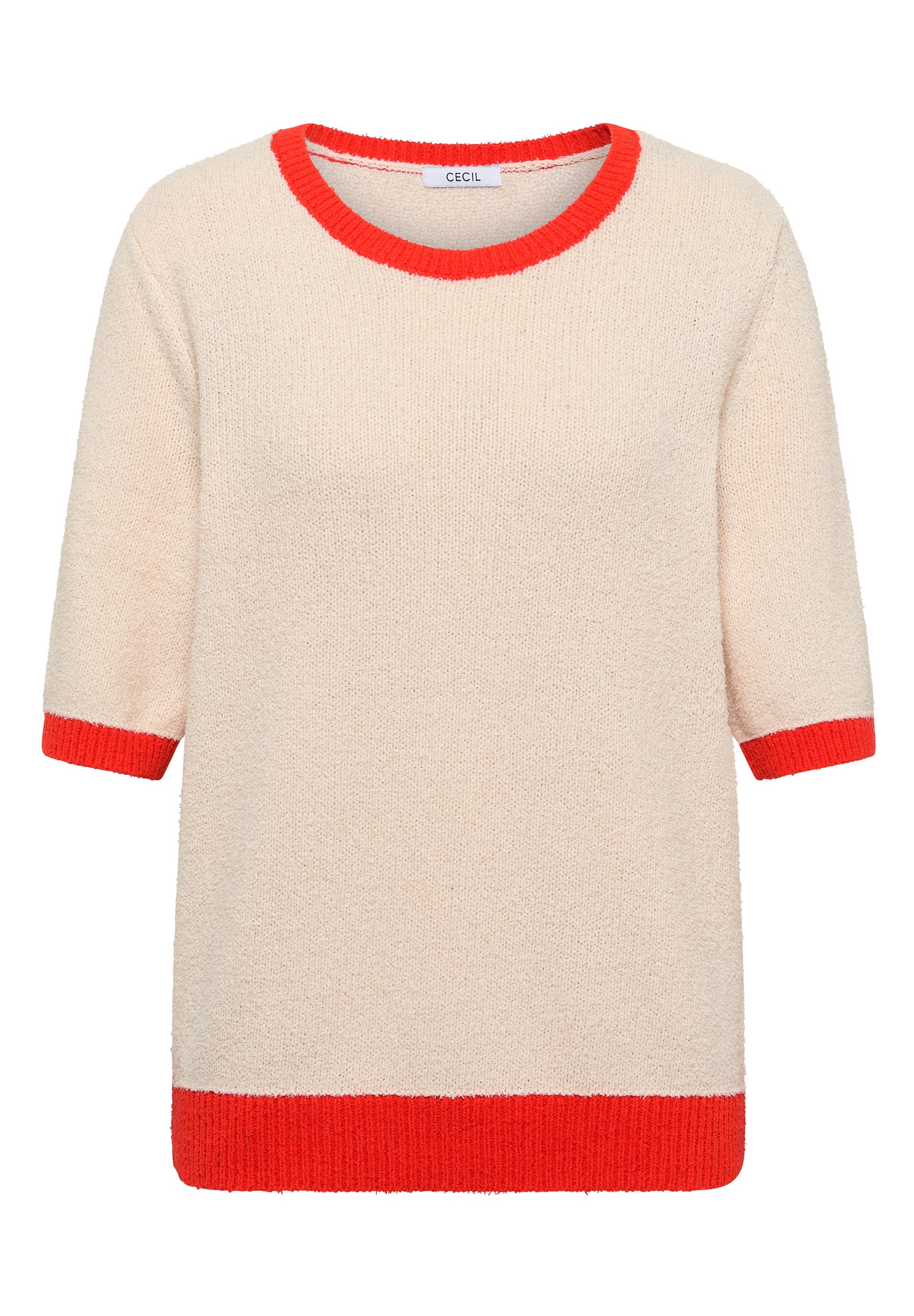 CECIL Damen Strickpullover Kurzarm Casual Moderne Kontrastdetails Baumwolle Nylon
