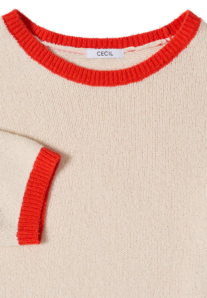 CECIL Damen Strickpullover Kurzarm Casual Moderne Kontrastdetails Baumwolle Nylon