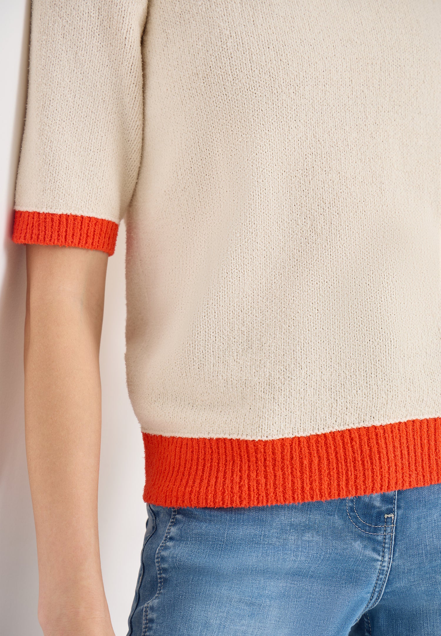 CECIL Damen Strickpullover Kurzarm Casual Moderne Kontrastdetails Baumwolle Nylon