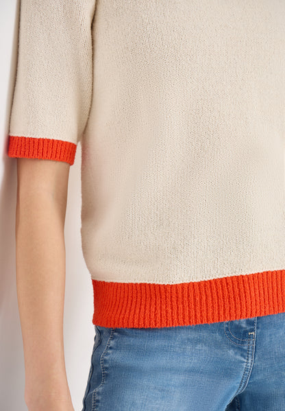 CECIL Damen Strickpullover Kurzarm Casual Moderne Kontrastdetails Baumwolle Nylon