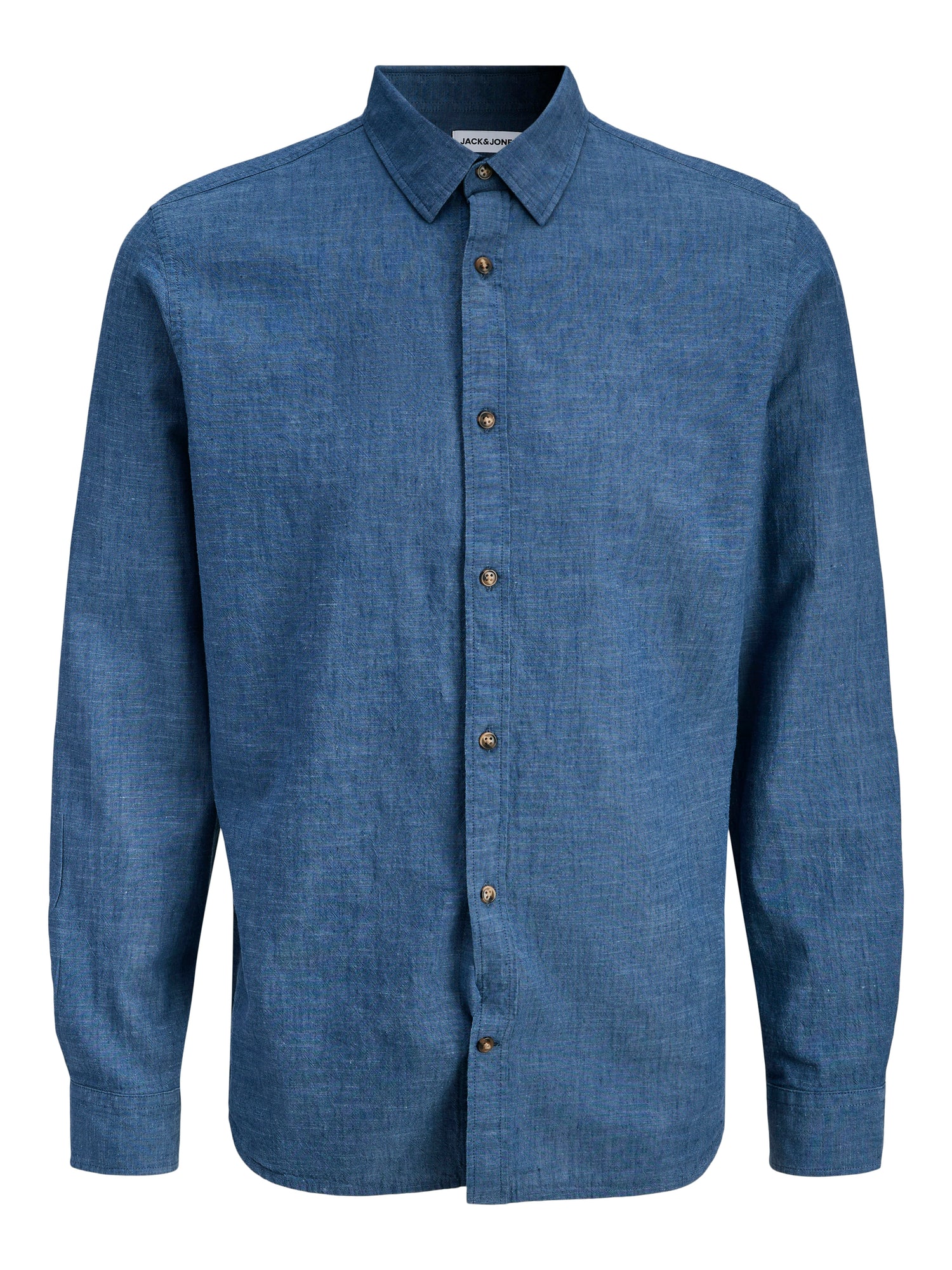 Jack &amp; Jones Leinen Hemd Herren Langarm Hemdkragen Knopfleiste