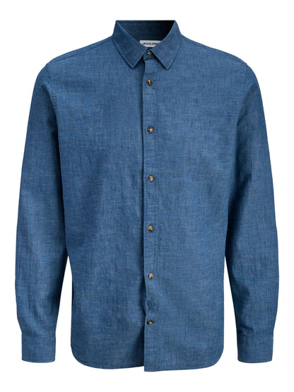 Jack &amp; Jones Leinen Hemd Herren Langarm Hemdkragen Knopfleiste