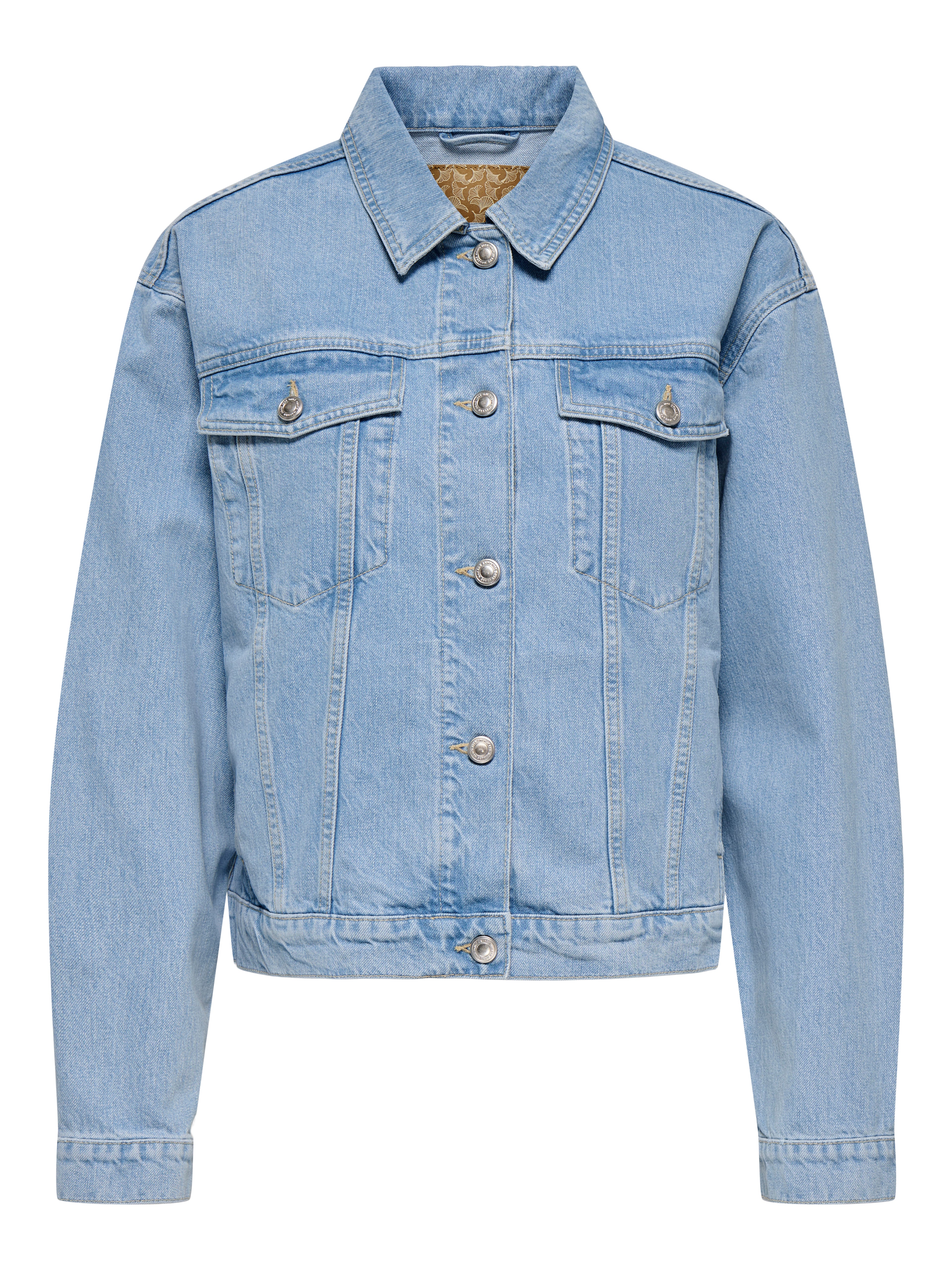 ONLY Zeitlose Damen Jeansjacke mit Knopfleiste Fly-Away Kragen