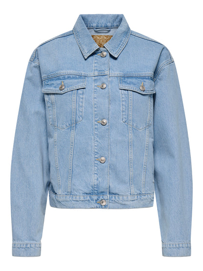 ONLY Zeitlose Damen Jeansjacke mit Knopfleiste Fly-Away Kragen