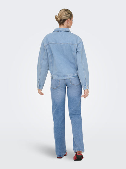 ONLY Zeitlose Damen Jeansjacke mit Knopfleiste Fly-Away Kragen