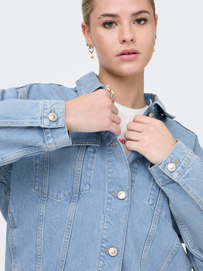 ONLY Zeitlose Damen Jeansjacke mit Knopfleiste Fly-Away Kragen