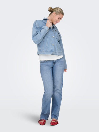 ONLY Zeitlose Damen Jeansjacke mit Knopfleiste Fly-Away Kragen
