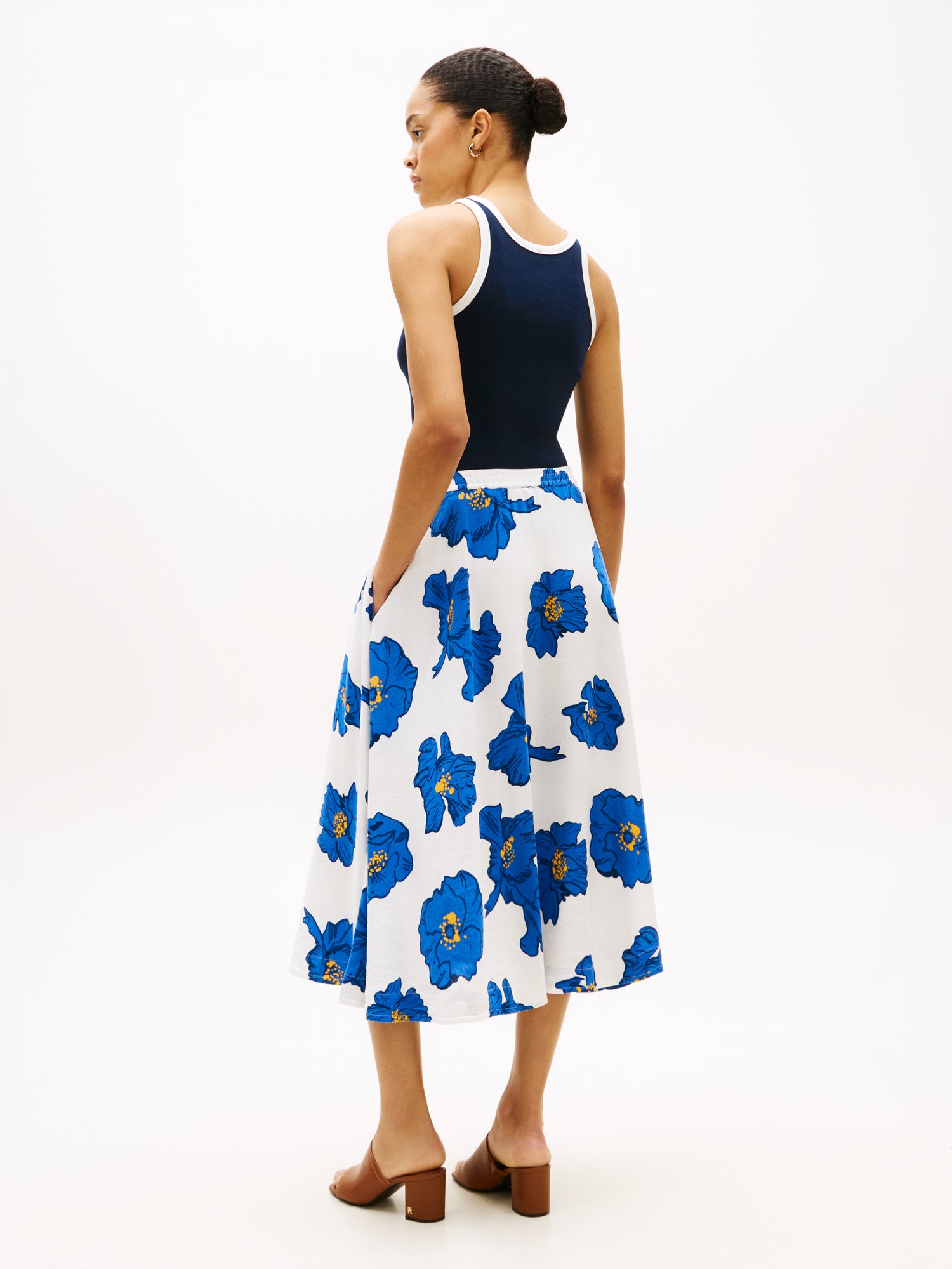 VIS/LINEN VOLUME MIDI SKIRT