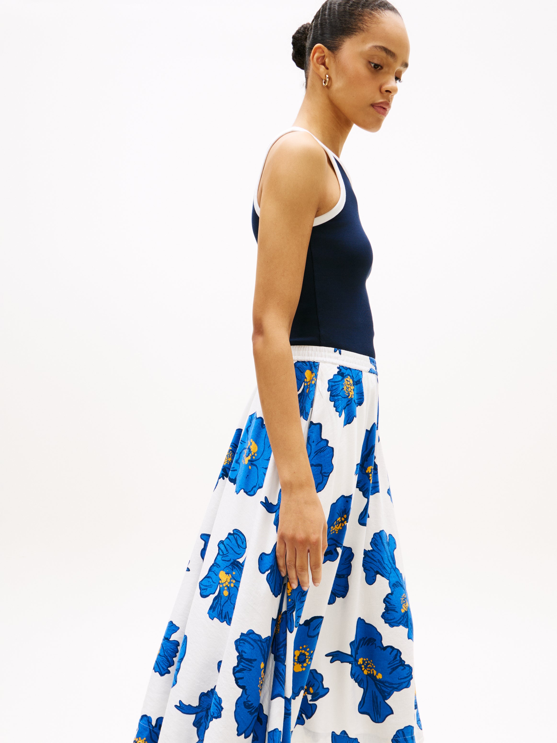 VIS/LINEN VOLUME MIDI SKIRT