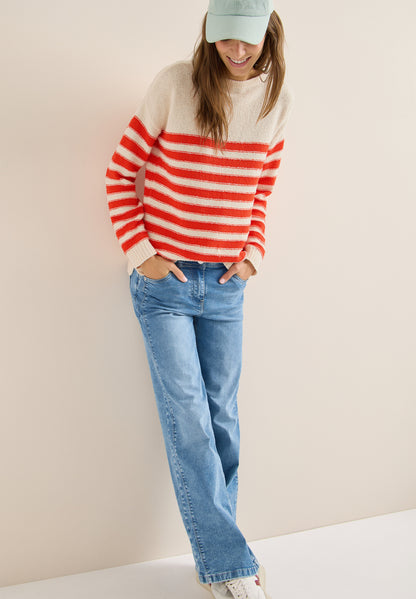 CECIL Damen Bouclé Pullover U-Boot-Ausschnitt Langarm Gemütlich Baumwolle Nylon