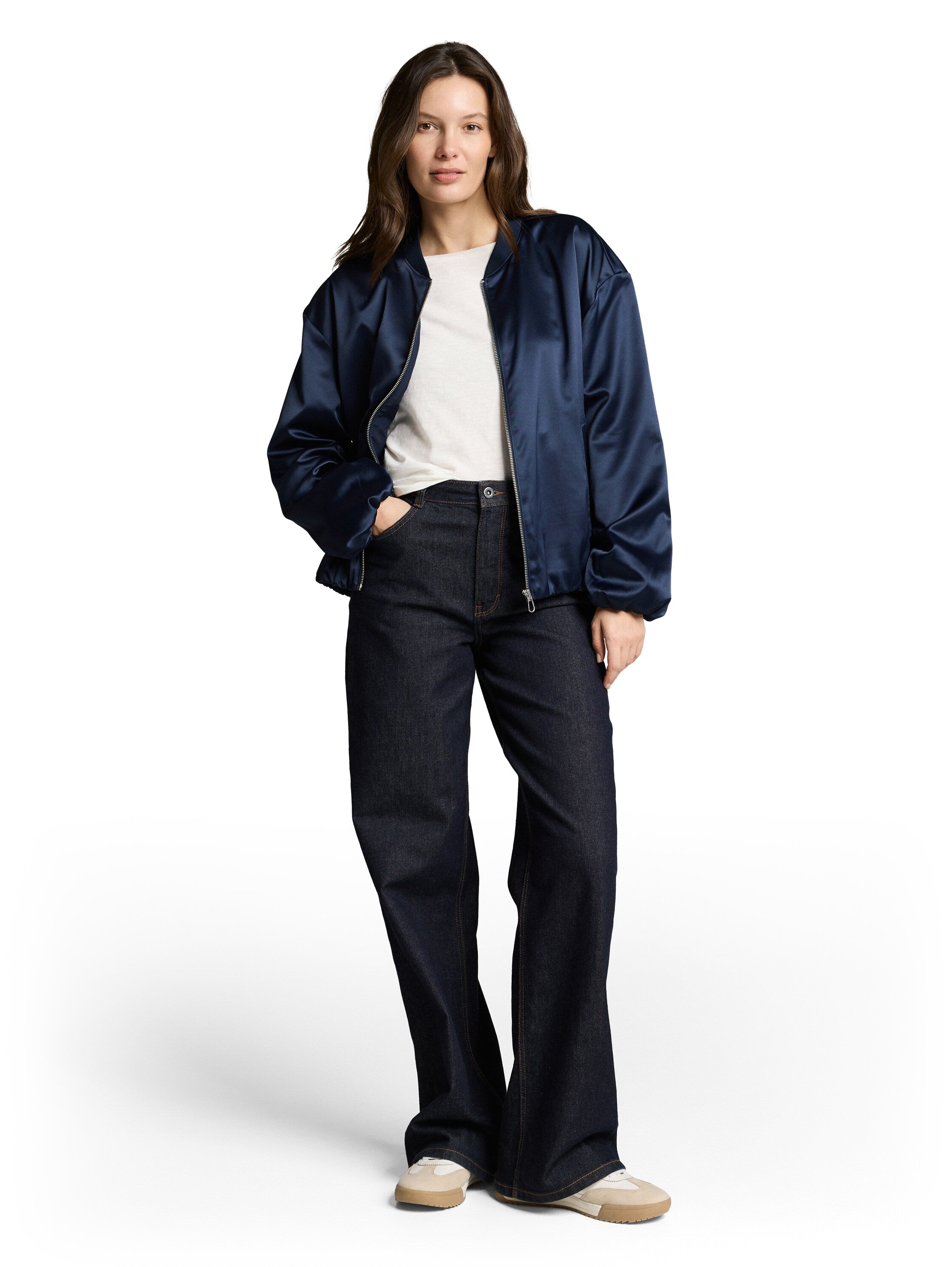 TOM TAILOR Blouson-Jacke Damen Bomberkragen Satin Gummibund