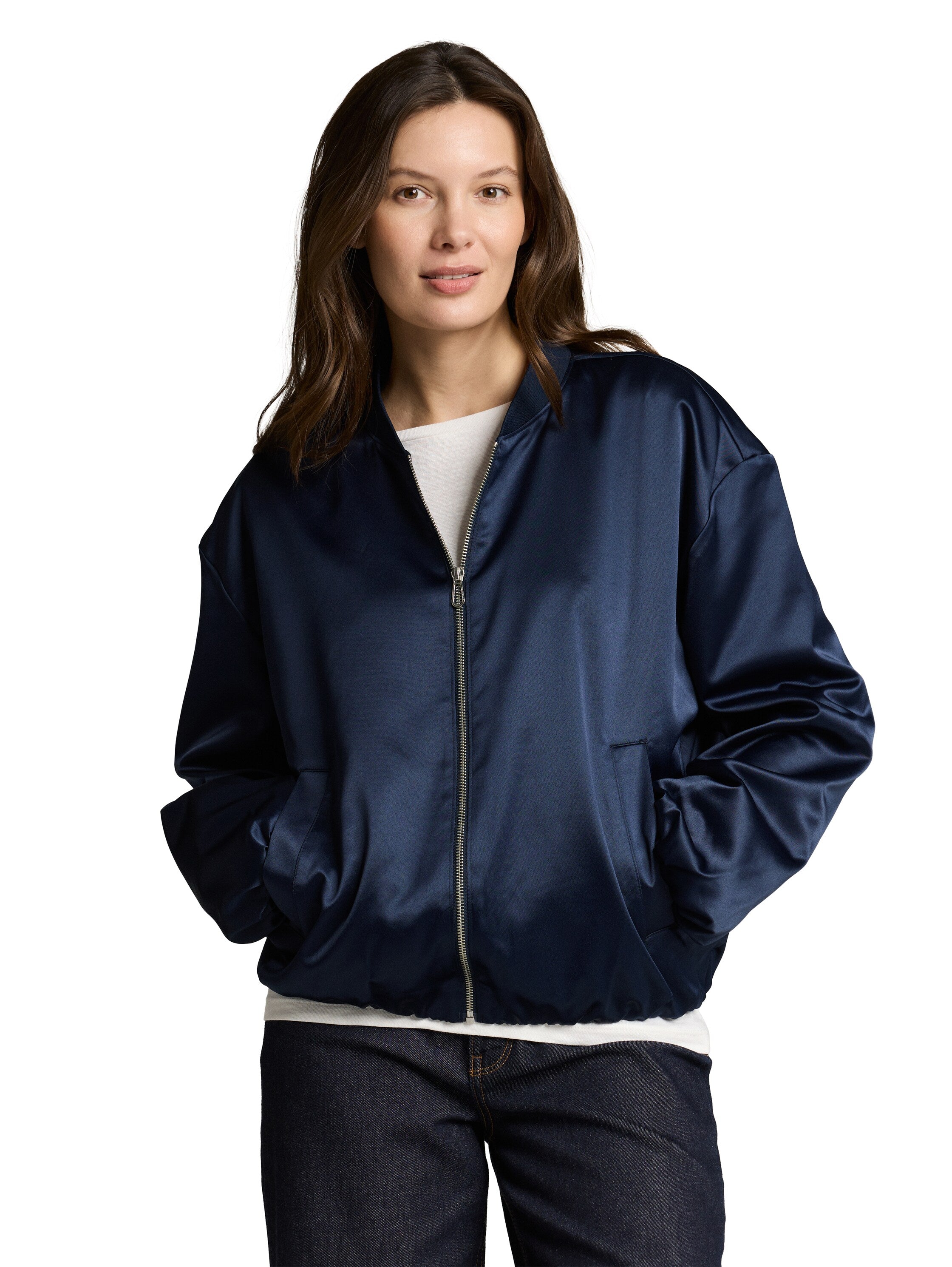 TOM TAILOR Blouson-Jacke Damen Bomberkragen Satin Gummibund