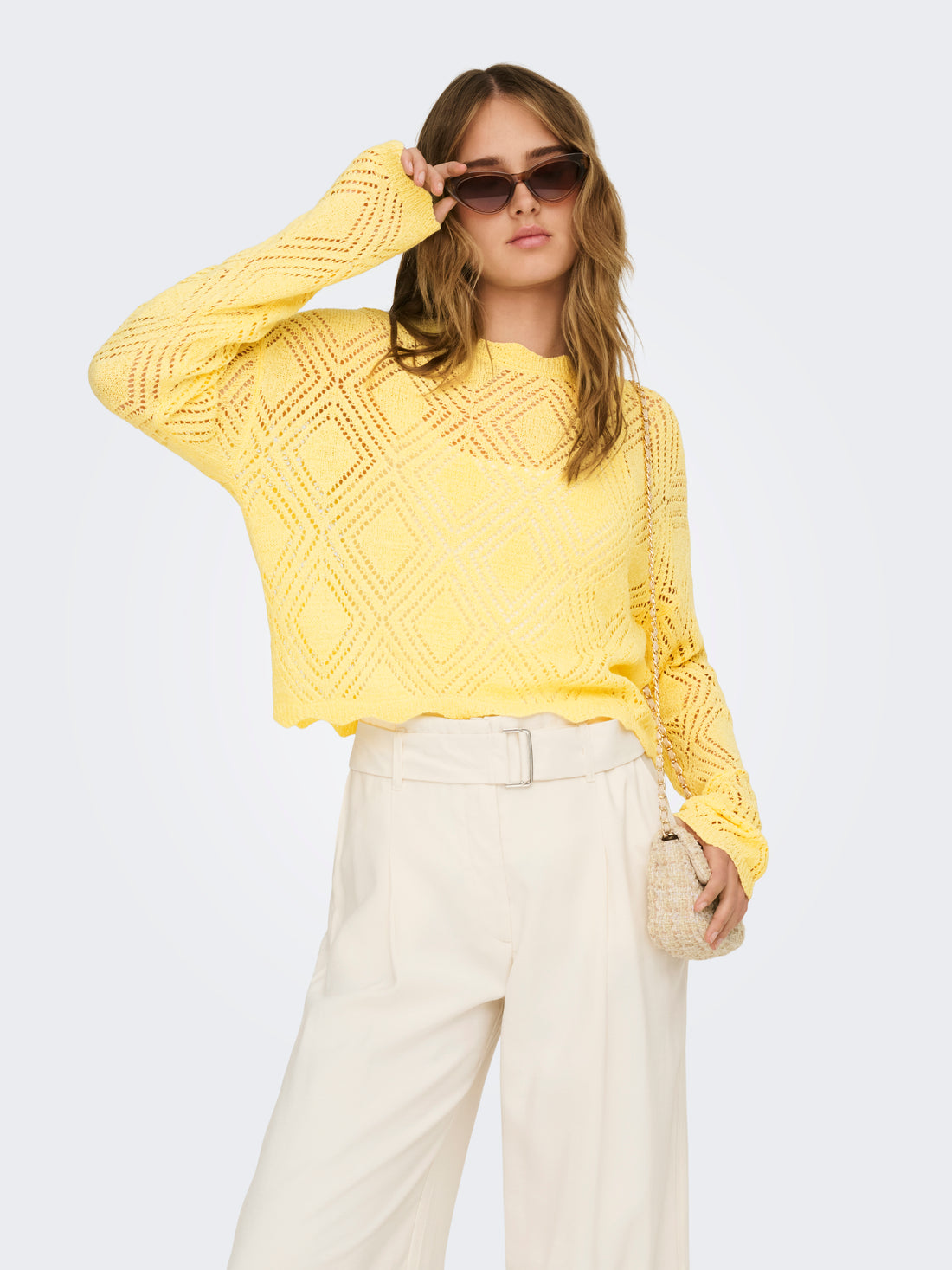 ONLY Strickpullover Damen Langarm Muschelsaum