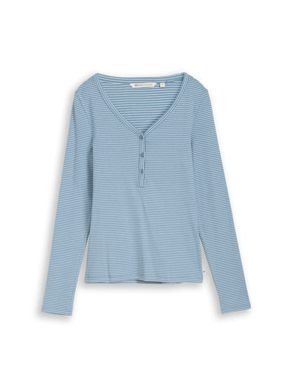Slim Fit Henley Langarmshirt mit Streifenmuster
