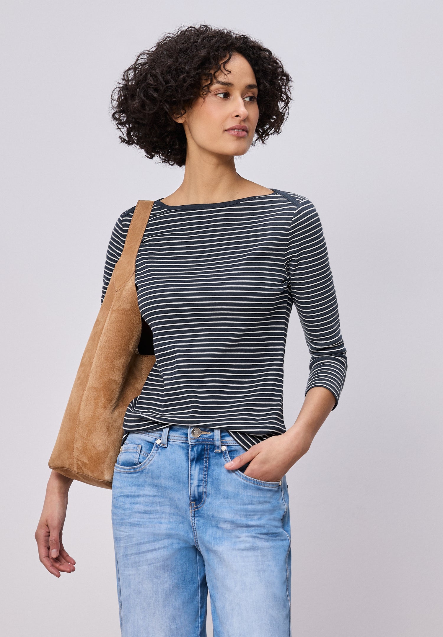 3/4-Arm Shirt mit U-Boot-Ausschnitt