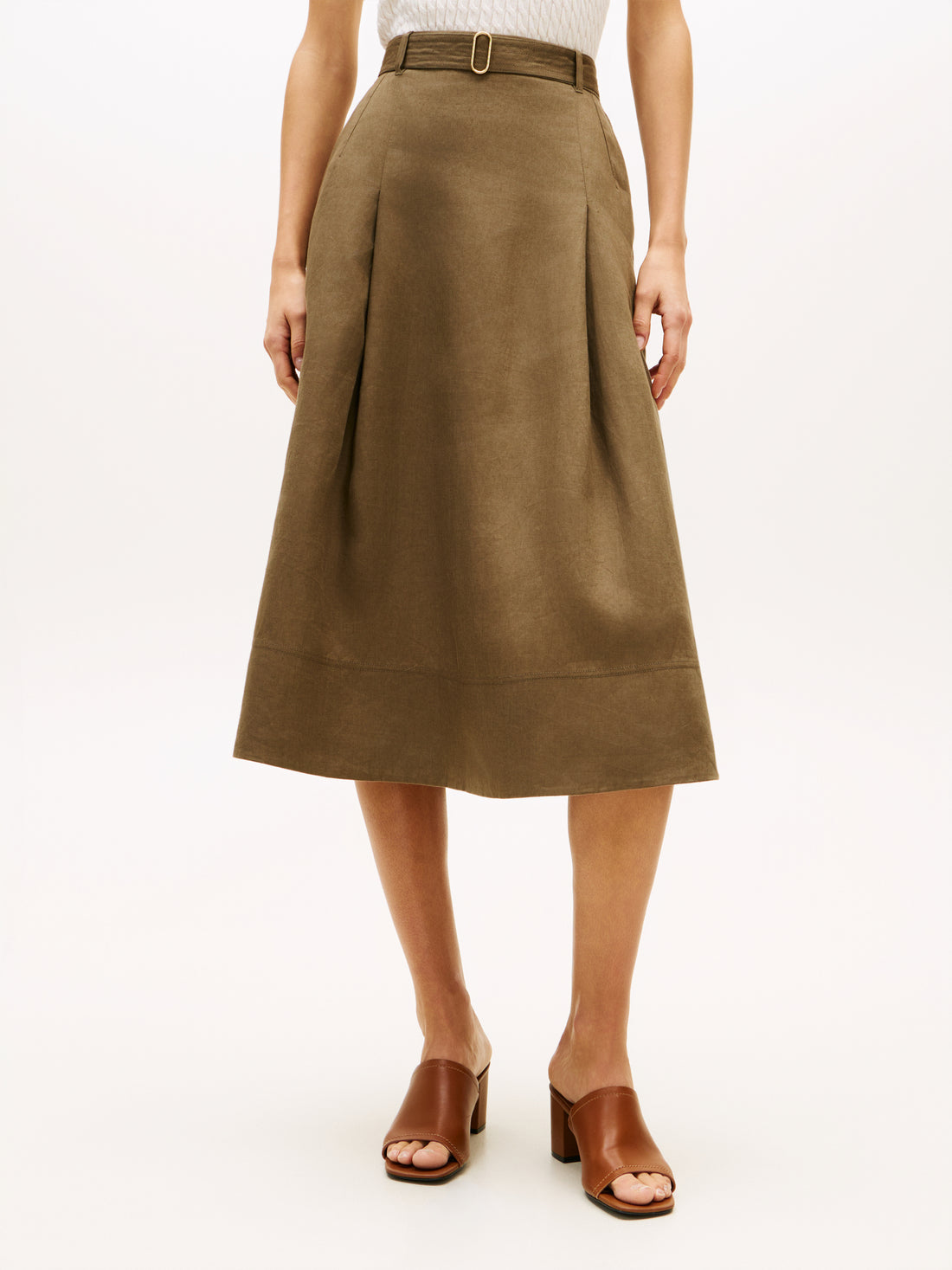 LINEN UTILITY MIDI SKIRT