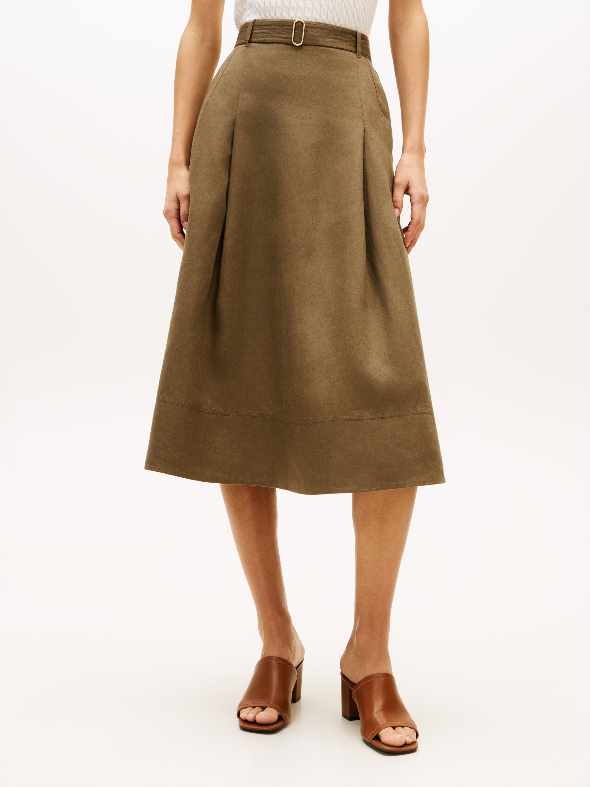 LINEN UTILITY MIDI SKIRT